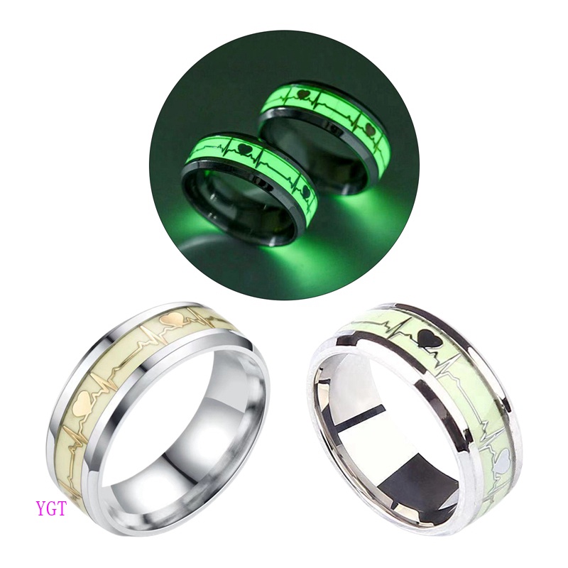 Ygt Nhẫn Dạ Quang Bằng Thép Không Gỉ Hình Trái Tim Thời Trang Cho Nam Và Nữ