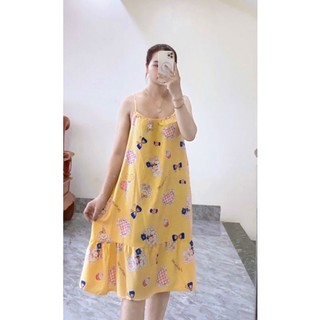 Đầm bầu lanh 2 dây ngủ mát mẻ