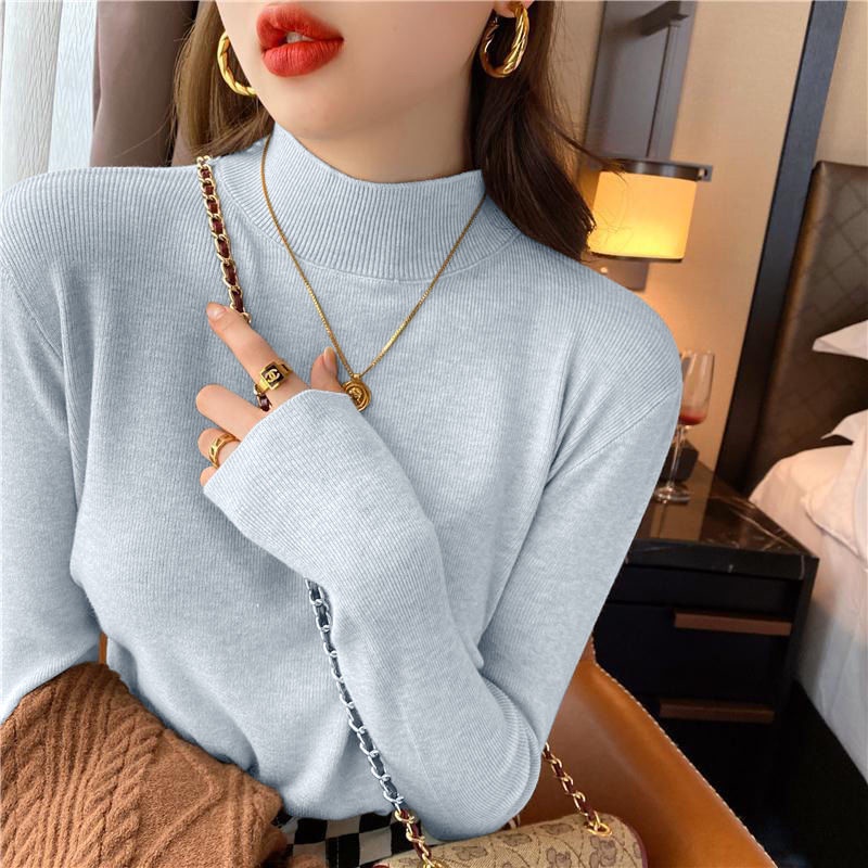 Áo Sweater Cổ Lọ Tay Dài Dáng Ôm Sáp Mềm Mại Màu Trơn Thời Trang Mùa Thu Cho Bạn Gái