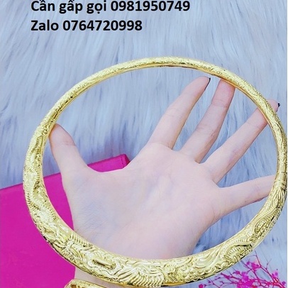 Combo Kiềng Cưới & Vòng Tay Nữ Chạm Rồng Phụng Nổi Màu Vàng Đám Cưới Thiết Kế Tinh Xảo-HK261134