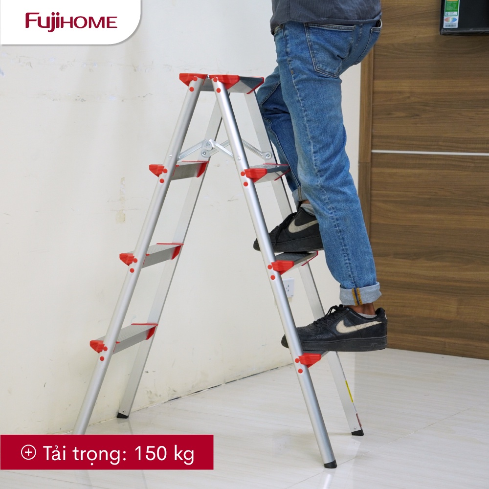 Thang ghế nhôm gấp gọn chữ A bản to 3-4-5-6 bậc cao 0.76M -1,77M FUJIHOME,Thang xếp chữ A gia đình đa năng giá rẻ