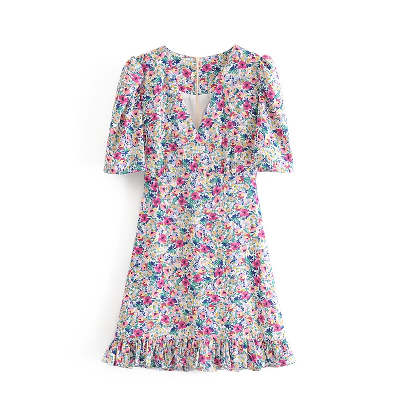 Đầm hoa nhí 2 lớp có dây thu eo, style Retro hàng Quảng châu #QC86