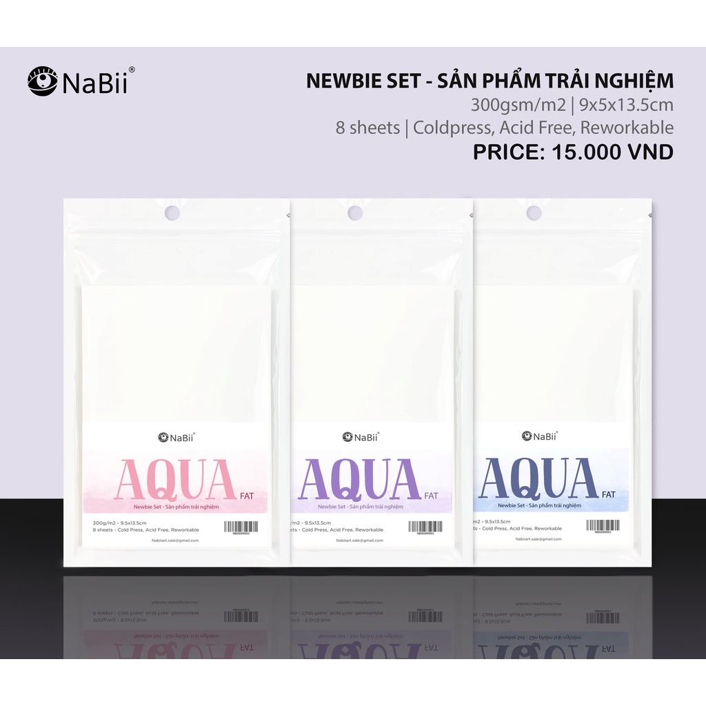 Giấy vẽ màu nước Nabii Aqua Fat 300gsm - Newbie Set - 8 tờ A6