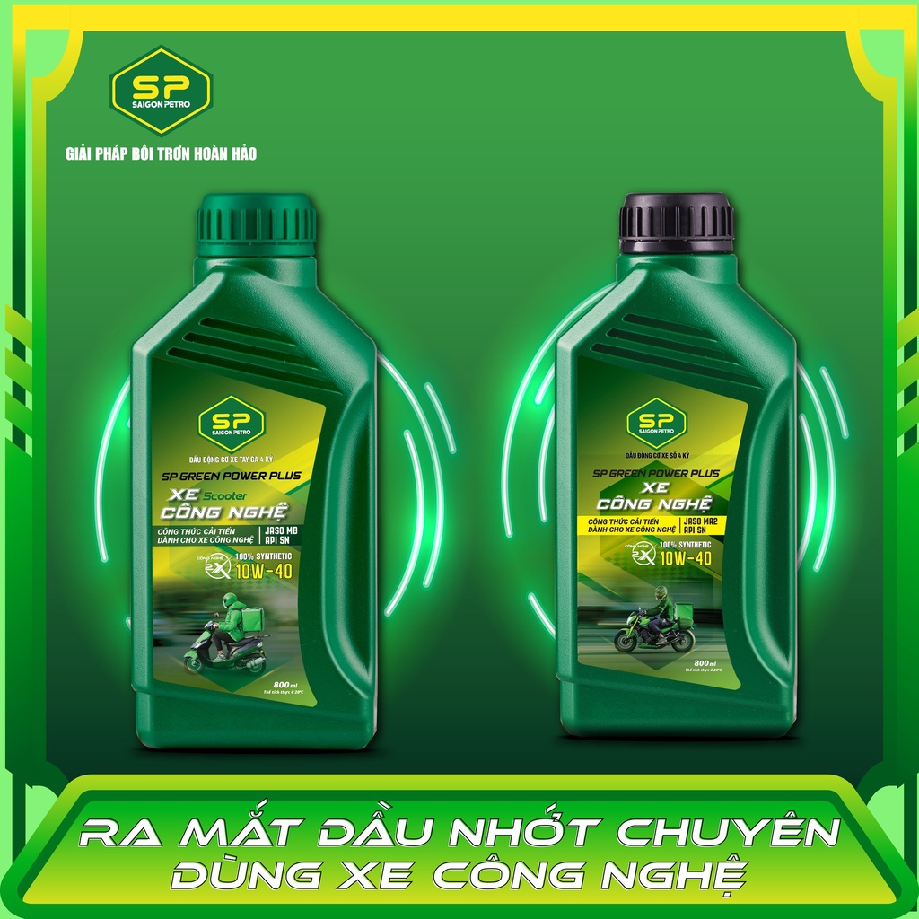 Dầu nhớt Xe công nghệ SP Green Power Plus dành cho xe số - Dung tích 0.8L/1L - Dầu tổng hợp 100%