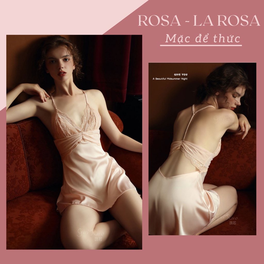 Đồ ngủ sexy gợi cảm ROSA - DN09 vải Lụa Bóng Mềm Mượt, dây Lưng và Vai Tuỳ Chỉnh, màu Hồng Phấn
