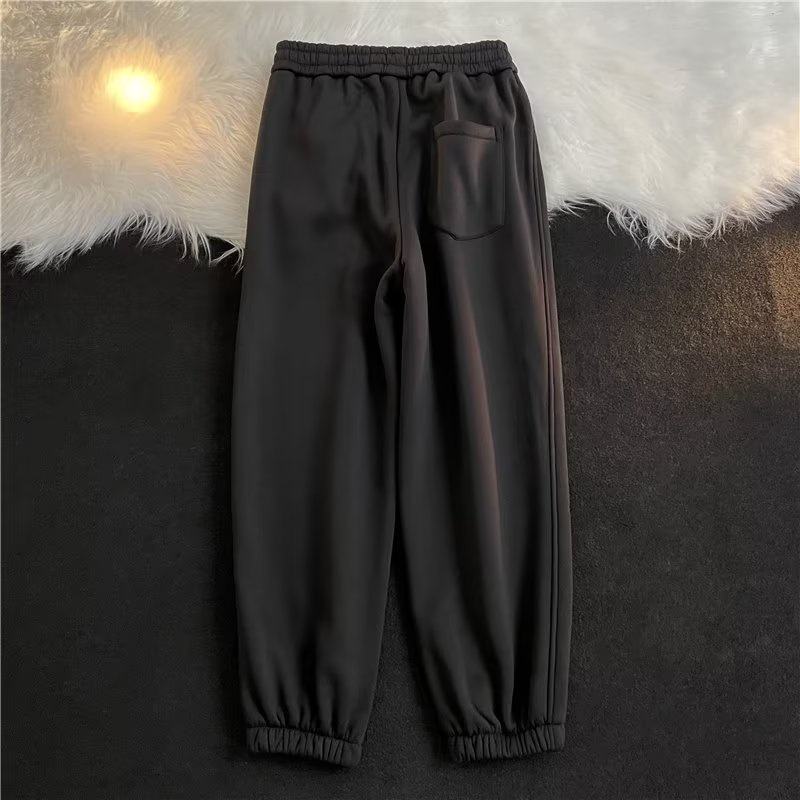 Quần Dài Thể Thao Vải Nhung Dày Màu Trơn Dáng Rộng Phong Cách hip hop Đường Phố Mỹ Hàng Mới