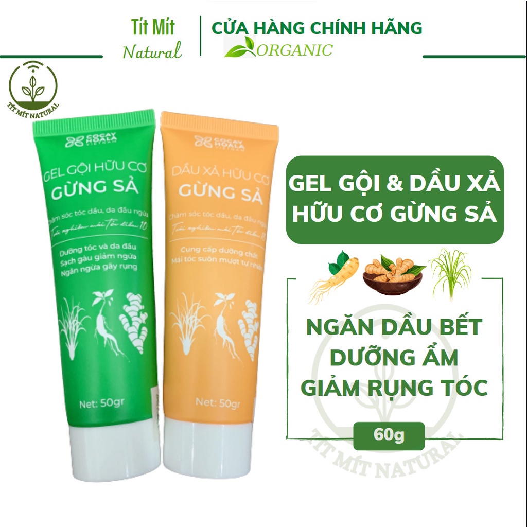 Combo Dầu Gội Xả Hữu Cơ Gừng Sả Cocayhoala - Ngăn dầu bết tóc và giảm gàu giảm ngứa - dung tích 2 chai 1000ml