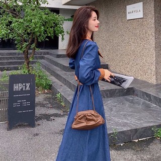 Đầm Nhung Phối Da Kèm Belt Sang Trọng