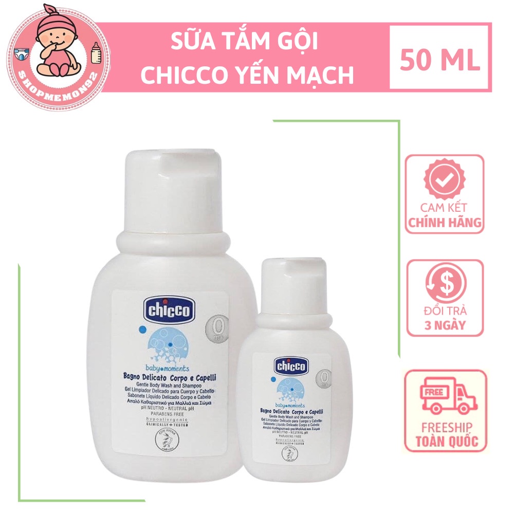 Sữa tắm gội chiết xuất Yến mạch 0M+ Chicco - Chai du lịch 50ml