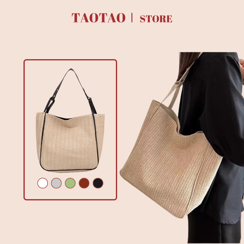 Túi cói tote lớn vintage mùa hè đi chơi biển túi xách nữ đẹp A4