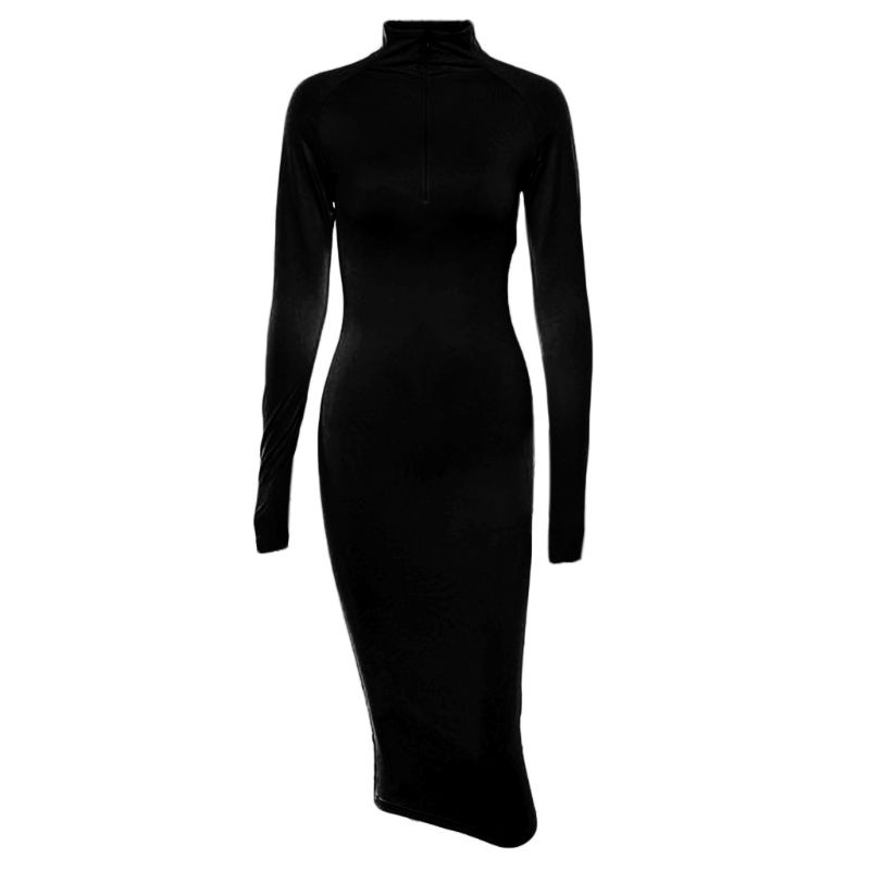 Xiangbao Đầm Bodycon Tay Dài Cổ Lọ Có Dây Kéo Màu Dạ Quang Gợi Cảm Cho Nữ