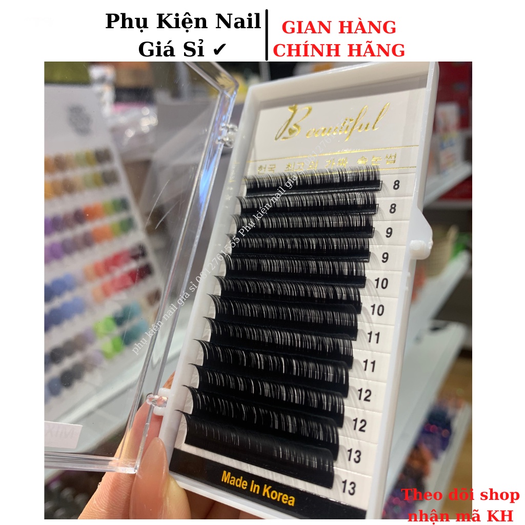 Mi khay Hàn Beautiful độ cong D, sợi siêu mềm, chất mi silk hàn, dễ bắt keo.