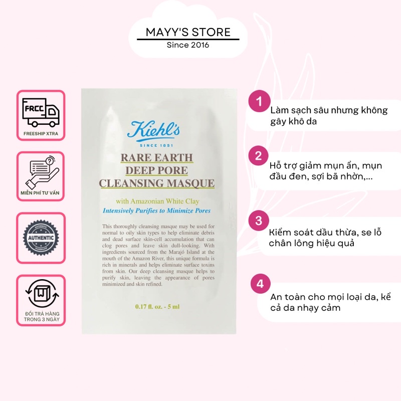 Gói Mặt nạ Đất Sét KIEHL'S Rare Earth Deep Pore Cleansing Masque 5ml