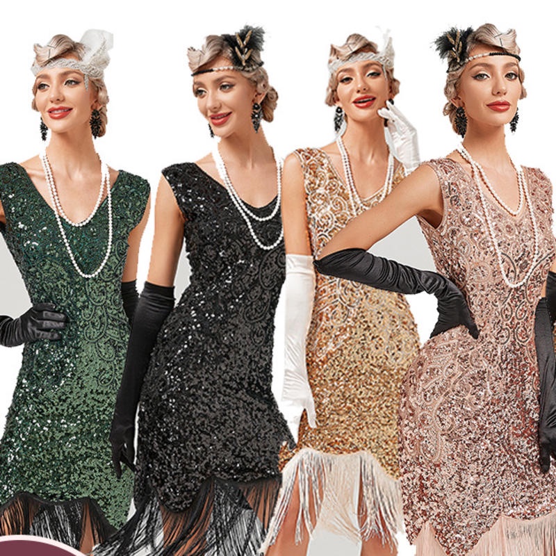 Đầm Cocktail Dài Đến Đầu Gối Phối Tua Rua Và Hạt Cườm Lấp Lánh Thời Trang Năm 1920