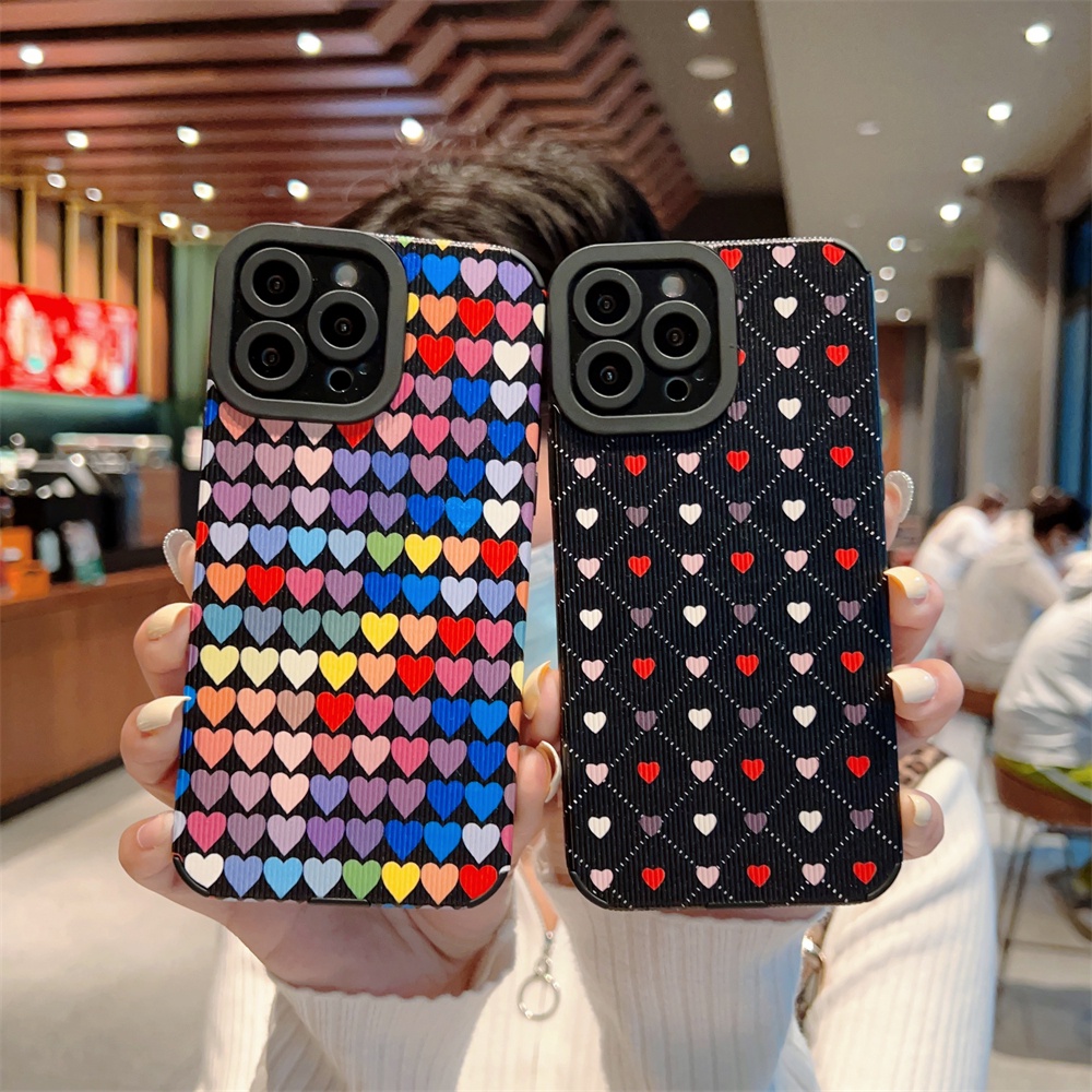 Ốp Điện Thoại Mềm Họa Tiết Trái Tim Nhiều Màu Sắc Cho iPhone 14 13 12 11 Pro Max 14 Plus 7 8 Plus X Xs Max XR