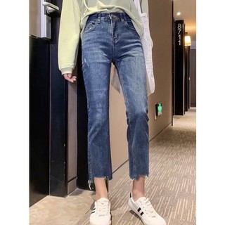 Quần jeans nữ ống đứng , cắt gấu co dãn bốn chiều