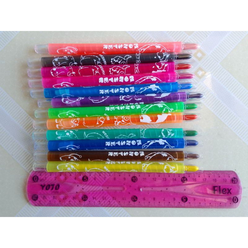 Sáp vặn 12 màu ngắn, 12 màu dài Rolling Crayon túi nhựa