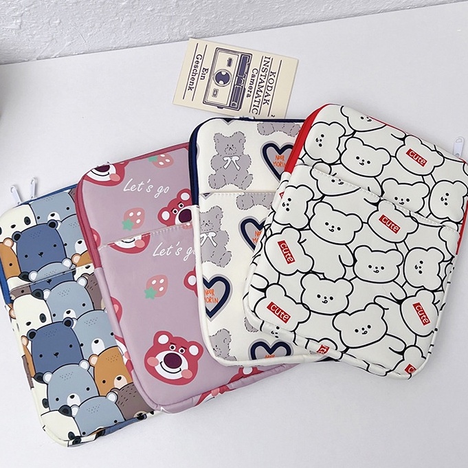 Túi Đựng Laptop / Máy Tính Bảng Họa Tiết Hoạt Hình Gấu / Dâu Tây Kiểu Nhật Hàn Dễ Thương Cho 10 11 13 inche