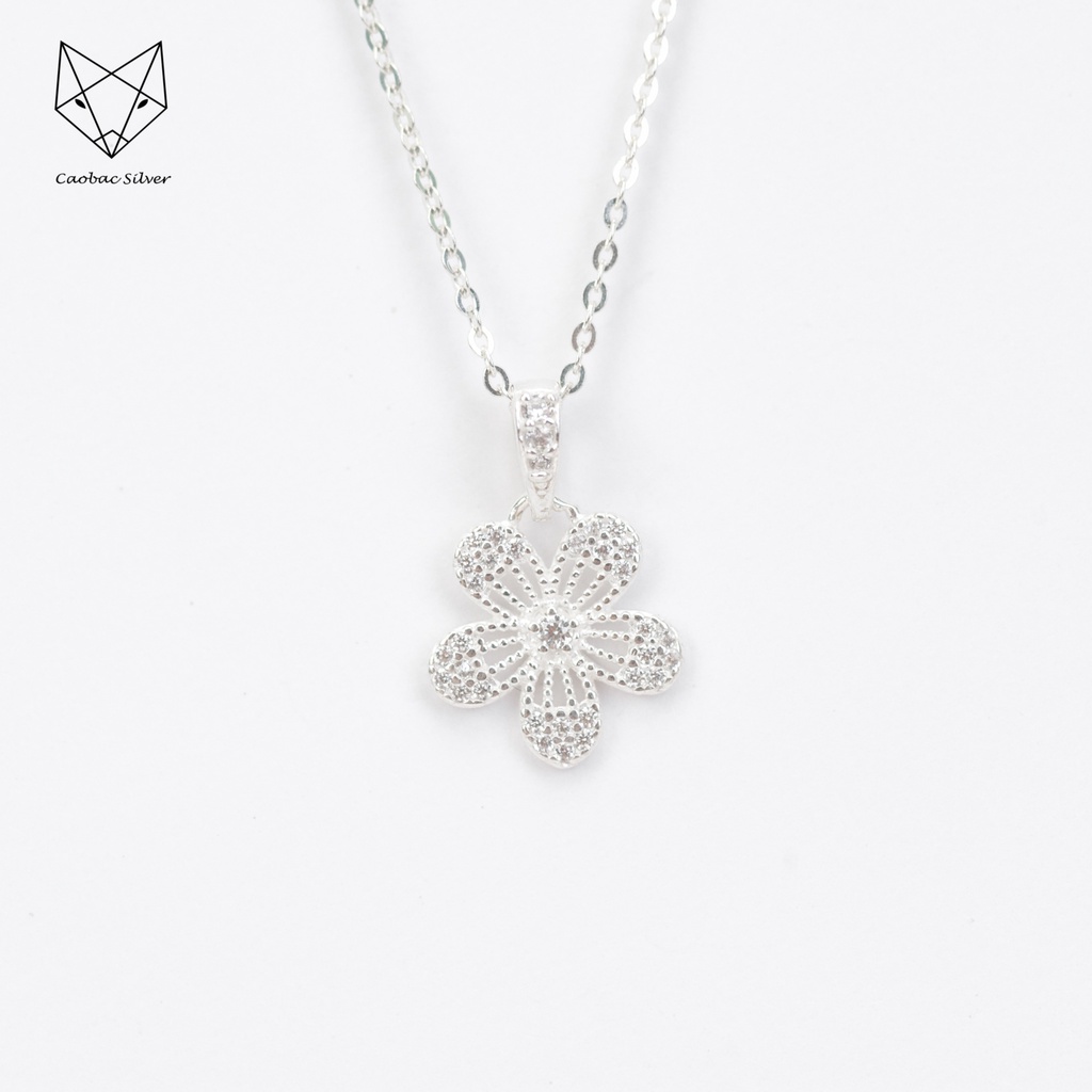 Dây Chuyền Bạc Ta Cao Cấp CaoBac Silver Hoa Năm Cánh Cạnh Đá Nhẹ Nhàng, Tinh Tế, Thanh Lịch Dành Tặng Cho Bạn Gái
