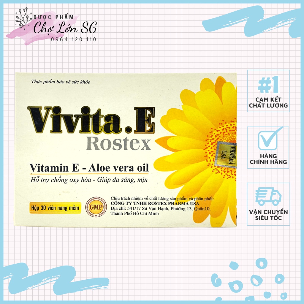 Viên uống đẹp da Vitamin E 4000mcg, tinh dầu lô hội làm đẹp da, chống lão hóa - Hộp 30 viên