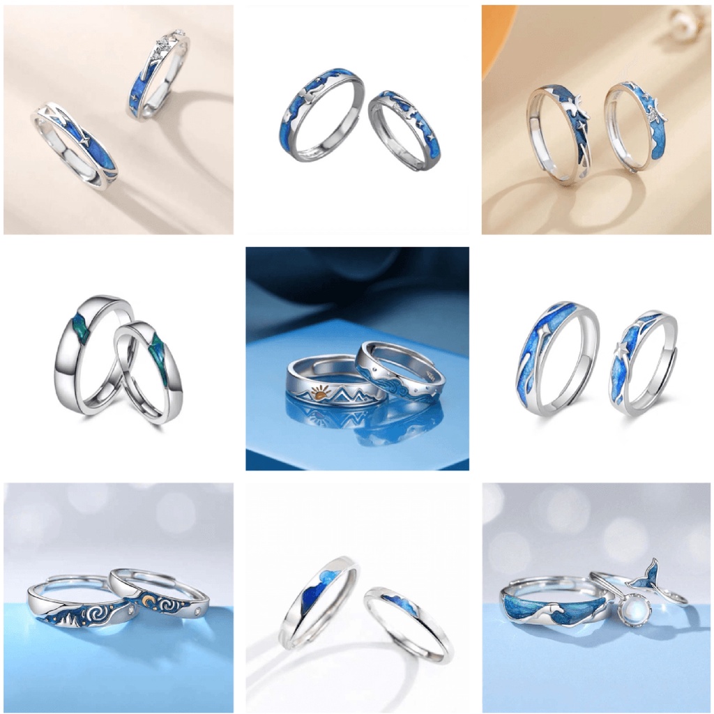♥Nhẫn Cặp Hình Hoa Hồng Và Núi Biển Sáng Tạo Thích Hợp Làm Quà Tặng Giáng Sinh / Valentine