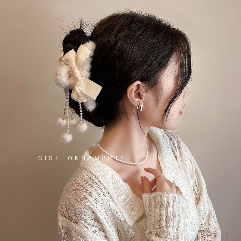 Bán Chạy#Kẹp Tóc Đính Lông Nhung Thời Trang Thu Đông Hàn Quốc