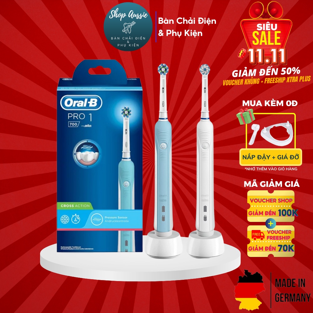 Bàn Chải Điện Oral-B Pro 1 700 - Cảm Biến Lực Chải, Công Nghệ Làm Sạch 3D Action, Nhiều Loại Đầu, Made In Germany