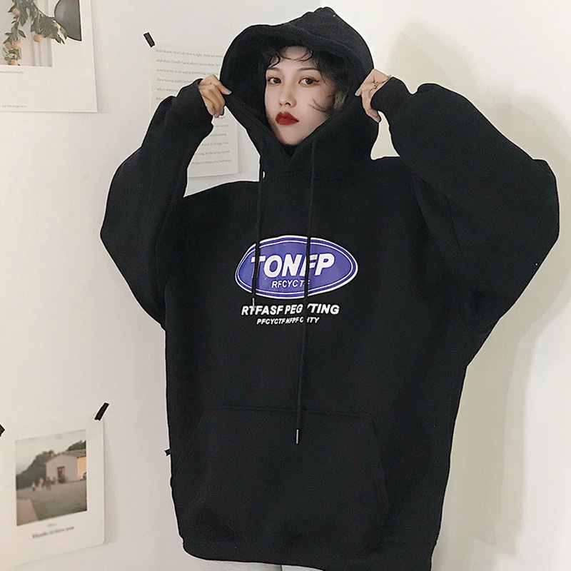 Áo Hoodie Form Rộng In Chữ Phong Cách Hàn Quốc Cho Nữ