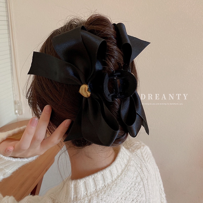 Kẹp Tóc Đính Nơ Họa Tiết Trái Tim Đơn Giản Thời Trang Thu Đông