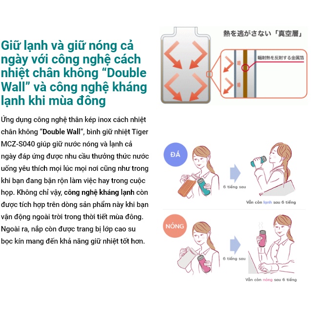 Bình giữ nhiệt Tiger MCZ-S060  - Nắp Vặn Quay Xách - 600ml - Hàng chính hãng