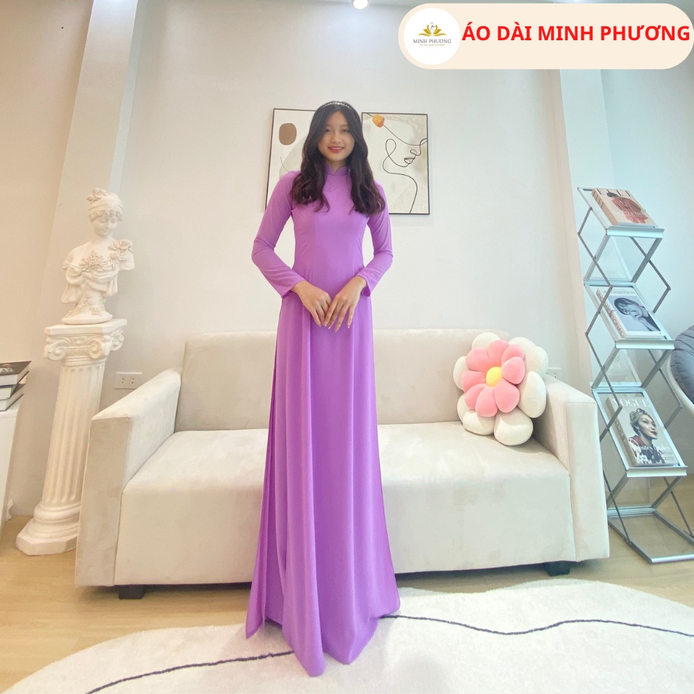 Áo dài truyền thống 4 tà, màu tím hoa cà, lụa chiffon cao cấp, phù hợp mặc đi học, đi lễ, đi chùa
