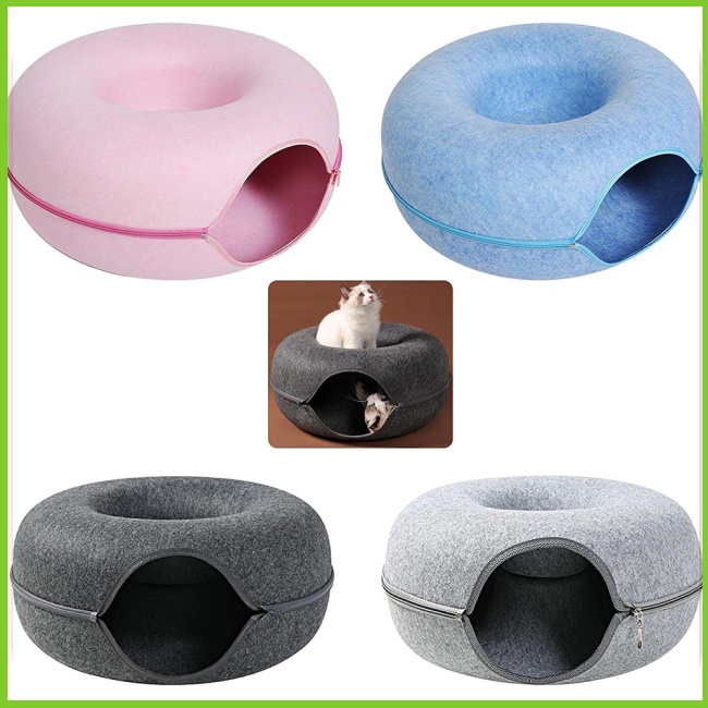 Đường Hầm Hình Bánh Donut Tròn Có Thể Tháo Rời Cho Mèo Cưng
