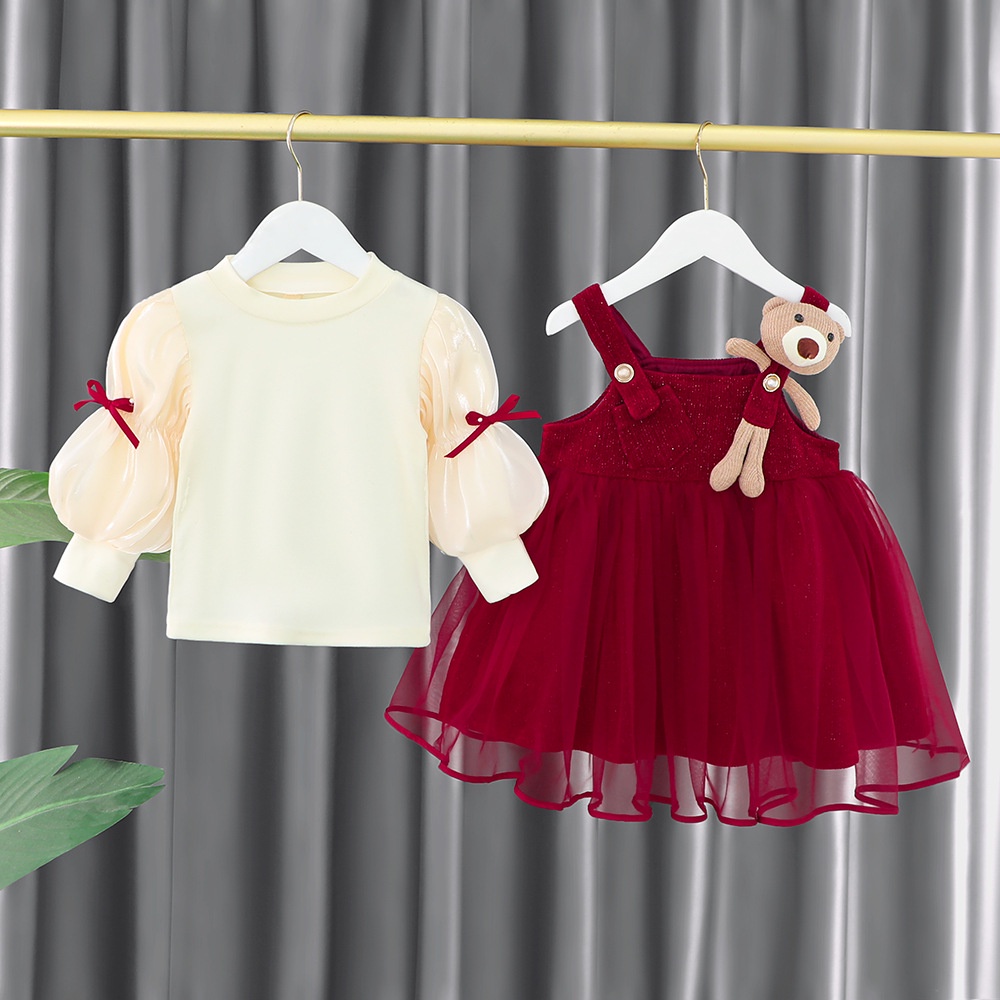 Váy Đàm bé gái SMUM,Váy Đầm 2 chi tiết kèm gấu cho bé model 2022