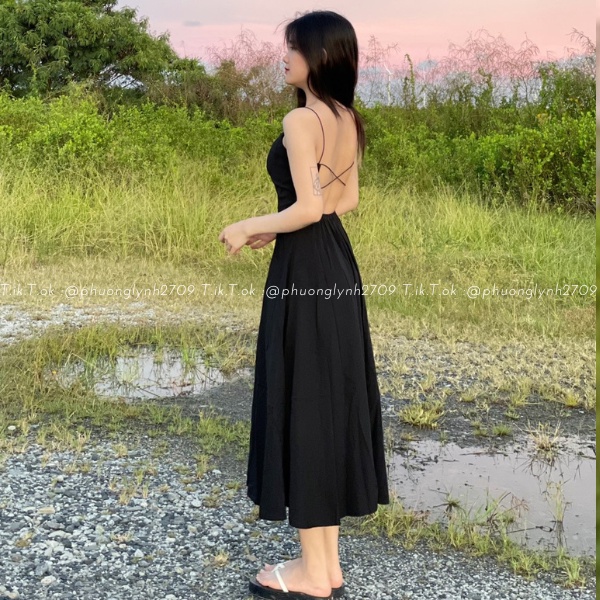 Đầm 2 dây hở lưng dáng suông dài , đầm maxi 2 dây đan chéo khoe lưng chuẩn form hàng loại 1 PLĐ112