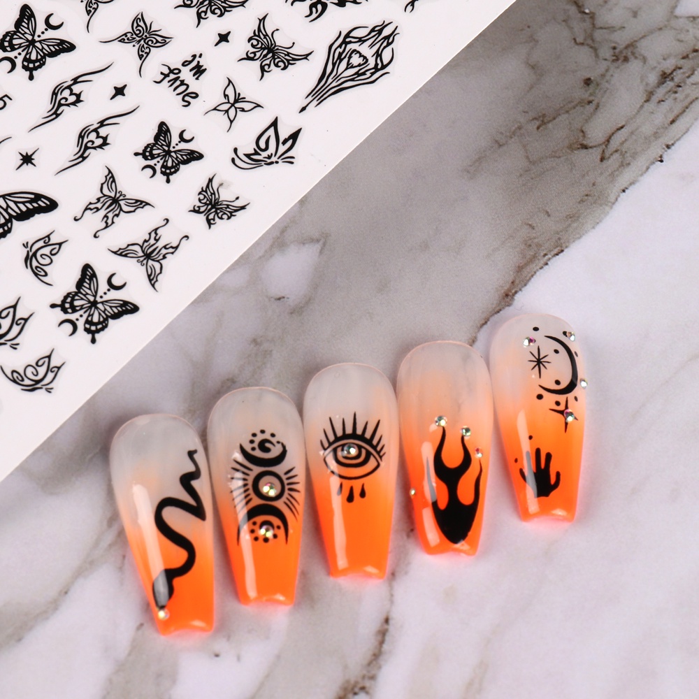 Miếng Dán Trang Trí Móng Tay 3D Hình Phù Thủy / Rắn Vlammen Ster Maan / Zwart-wit Ontwerp Lijn
