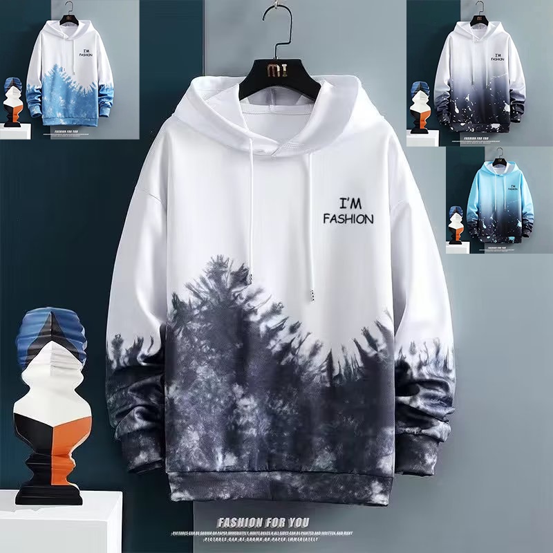 Áo Hoodie Nỉ Tay Dài Cổ Tròn In Hình Rừng Cây Màu Gradient Giữ Ấm Thời Trang Thu Đông Cho Nam Và Nữ
