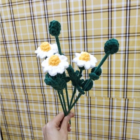 Cành 1 bông hoa cúc daisy nhân tạo  handmade bằng len làm qua tặng bạn bè, decor trang trí nhà cửa đáng yêu