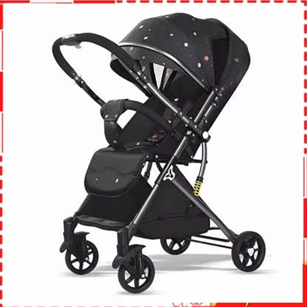 xe đẩy cao cấp cho bé đa tư thế, xe nôi em bé đẩy hai chiều có thể gấp gọn, xe giảm sóc kết hợp phanh