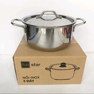 Nồi inox 3 đáy 24cm Five Star nắp kính dùng được bếp từ