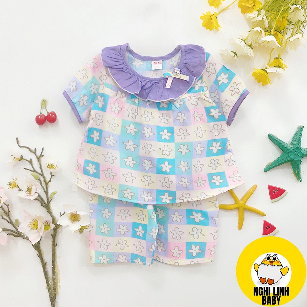 Đồ mặc nhà bộ tole bé gái tay ngắn quần lửng size M: 27-32kg - Nghi Linh Baby