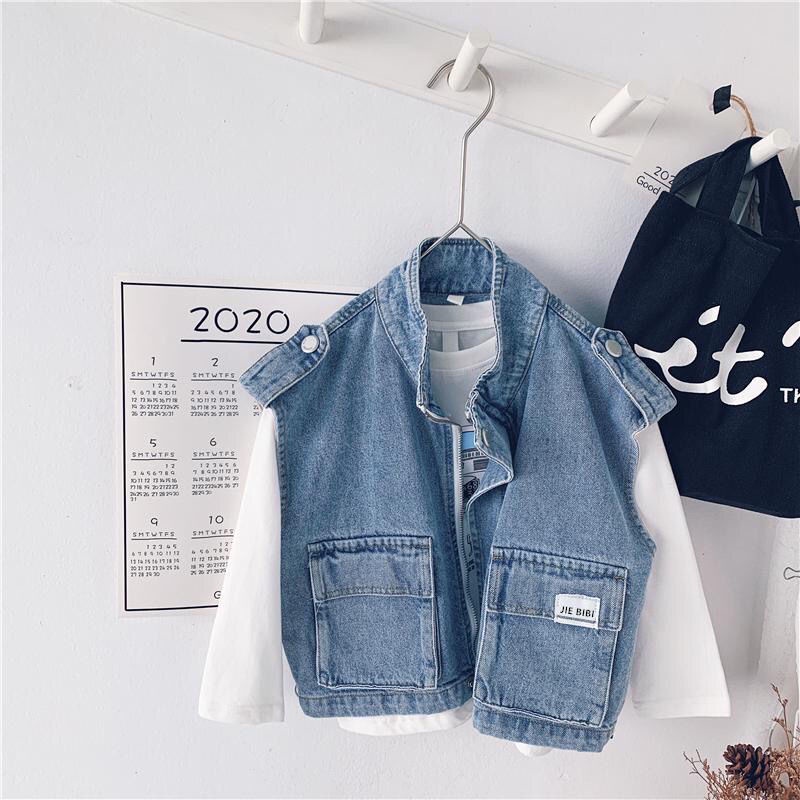 MNGRL Áo Gile Khoác Jean Hàn Quốc Thời Trang Mùa Thu Cho Bé Trai Bé Gái