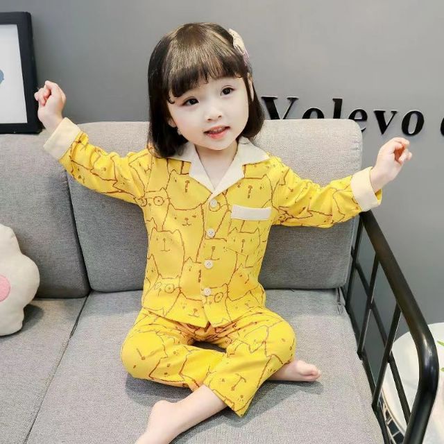Bộ Đồ Ngủ Tay Dài In Hoạt Hình Dễ Thương Dành Cho Bé Gái
