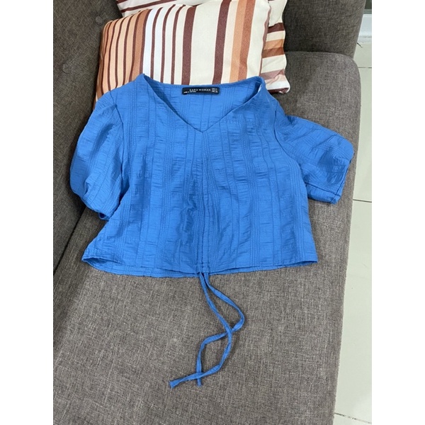Thanh lý áo linen croptop rút chun phía trước zara hàng vnxk