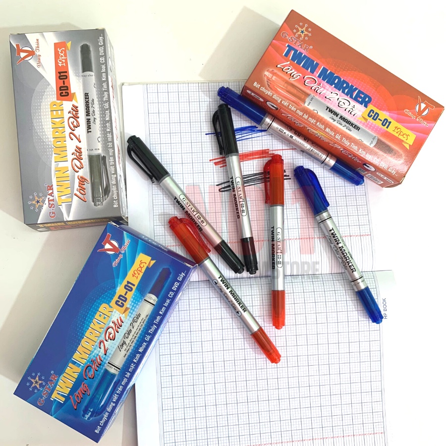 Hộp 12 Cây Bút Lông Dầu 2 đầu Gstar CD-01 Vâng Thiên  - Văn Phòng Phẩm No.1