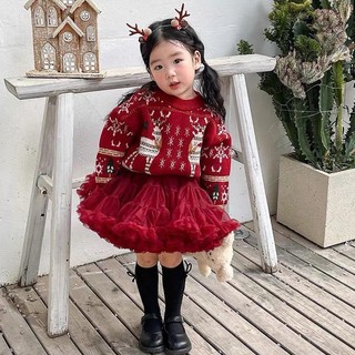 Chân váy lưới xếp ly kiểu phương tây thời trang xinh xắn cho bé gái diện tết noel