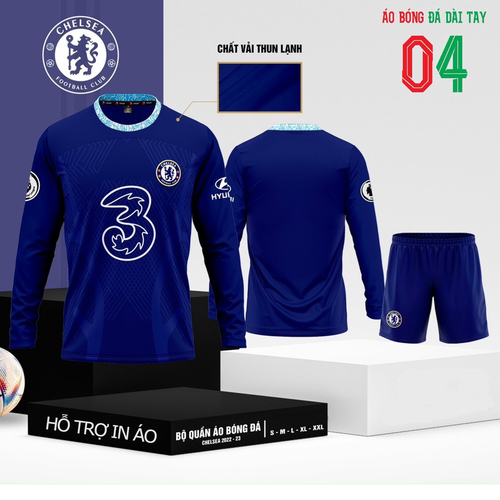 Bộ Quần Áo Bóng Đá Thun Thái Dài Tay CLB Chelsea Xanh Đậm