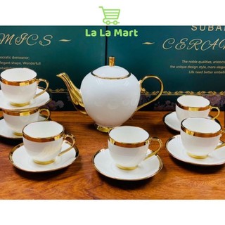 Bộ ấm chén cao cấp, bộ ấm chén sứ uống trà phong cách đĩa kê