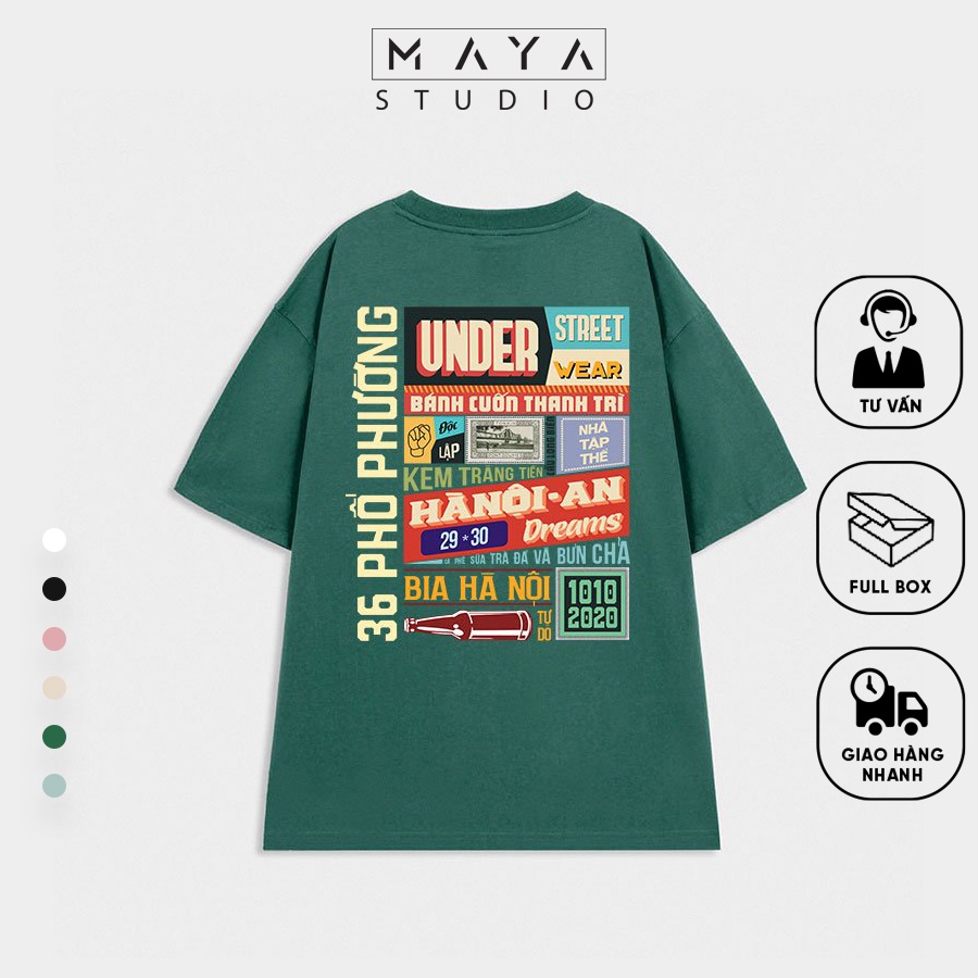 Áo thun Oversize MAYA HÀ NỘI UNDER form rộng tay lỡ cổ tròn unisex nam nữ vải cotton co giãn thoáng mát