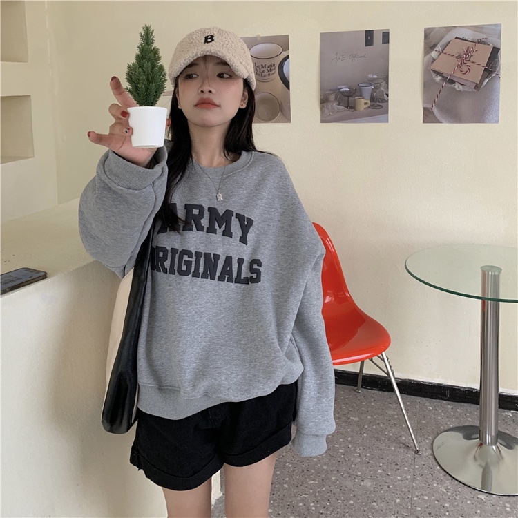 Áo Sweater Nữ Tay Dài Dáng Rộng In Chữ Phong Cách Hàn Quốc