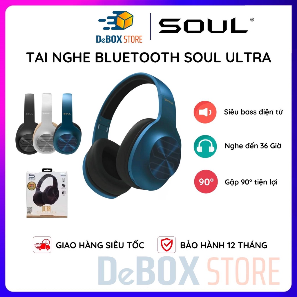 Tai Nghe Bluetooth Headphone Soul Ultra Wireless Dynamic Bass, Bluetooth 5.0 - Chính Hãng BH 12 Tháng